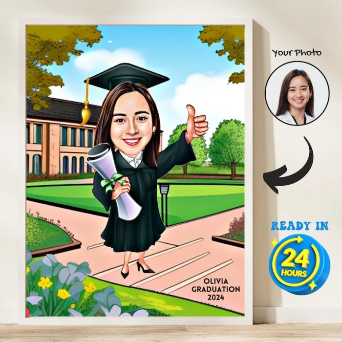Personalized Female Graduation Cartoon – Custom Caricature Portrait
