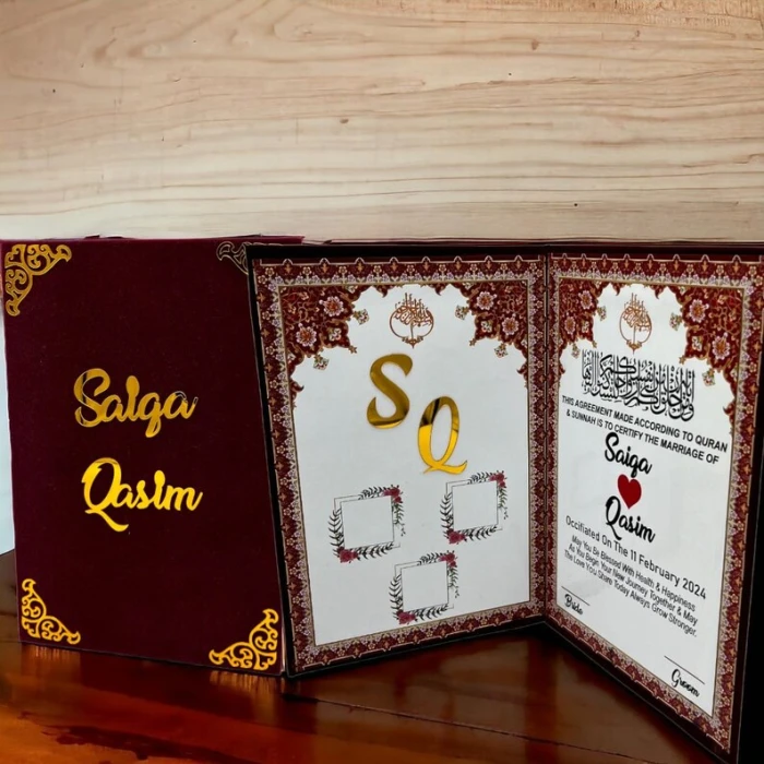 Personalized A4 Red Nikah Certificate Booklet – Custom Thumbprints & Fancy Pen Keepsake