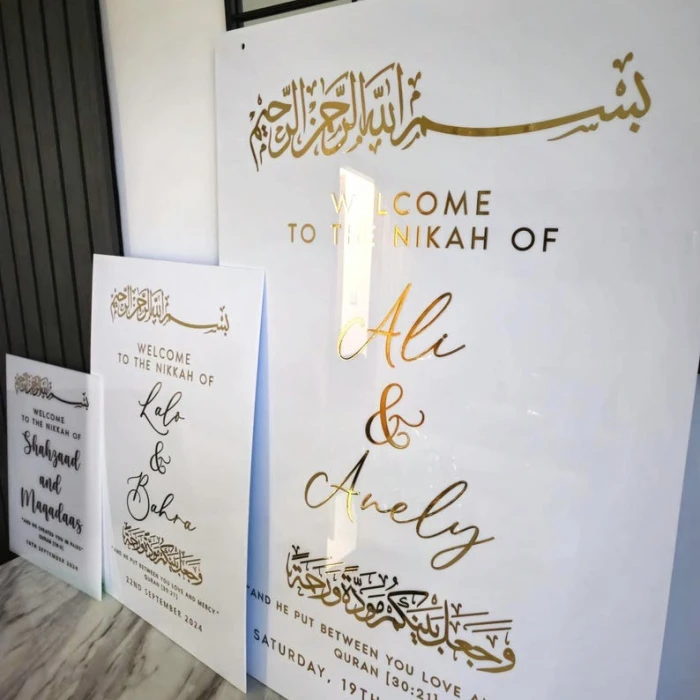 White Acrylic Arch Wedding Welcome Sign Personalized & Modern