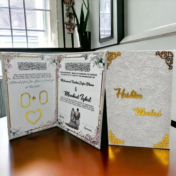 Personalized A4 Black & White Nikah Certificate Booklet – Thumbprints & Signature Edition