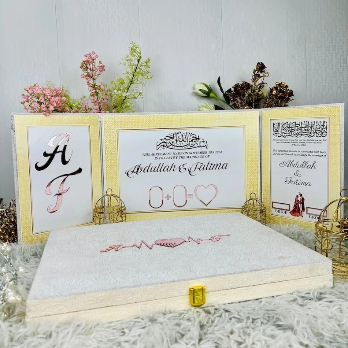 Personalized Nikah Certificate Book Box – Velvet Keepsake with Thumbprints & Elegant Pen