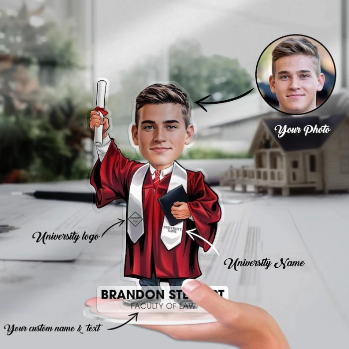 Custom Graduation Figurine Trinket Personalized Caricature Portrait on Acrylic Base cover image 1