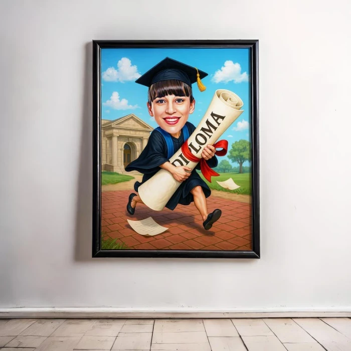 Funny Graduation Caricature for Her Personalized Digital Cartoon Portrait cover image 1