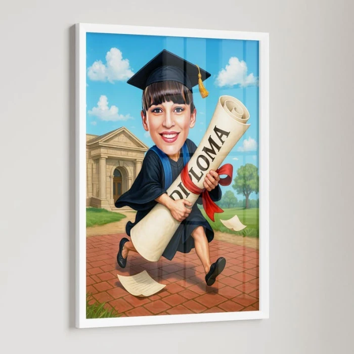 Funny Graduation Caricature for Her Personalized Digital Cartoon Portrait