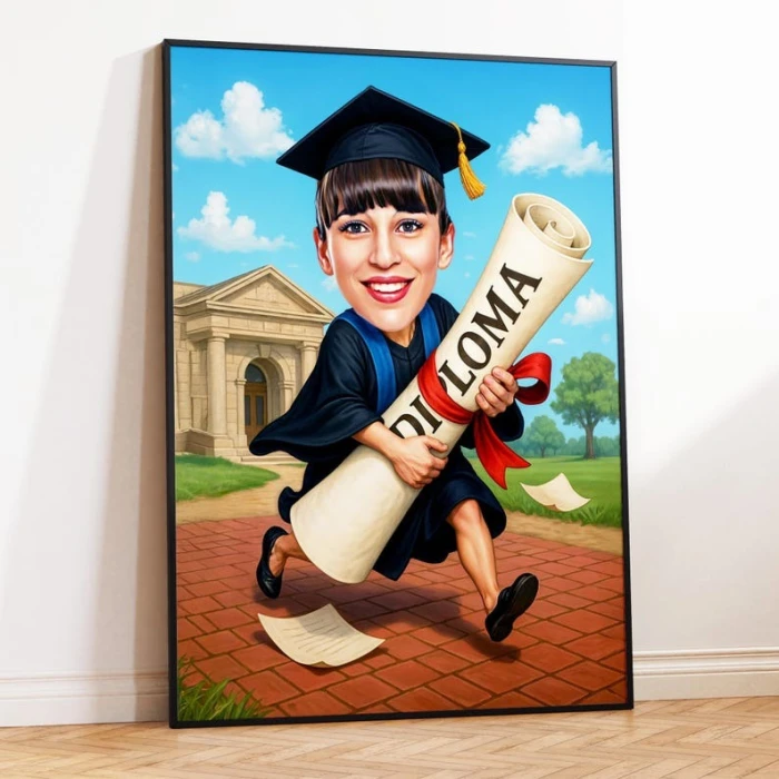 Funny Graduation Caricature for Her Personalized Digital Cartoon Portrait cover image 2