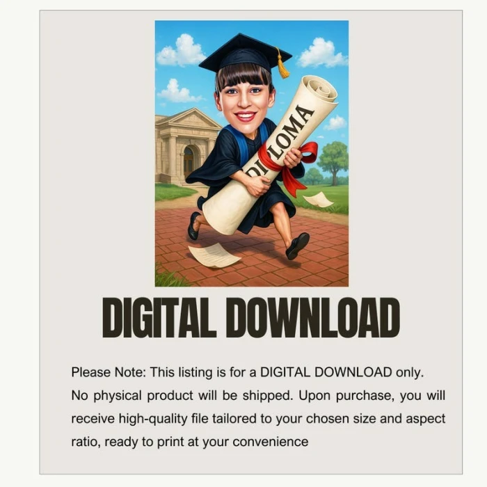 Funny Graduation Caricature for Her Personalized Digital Cartoon Portrait cover image 3