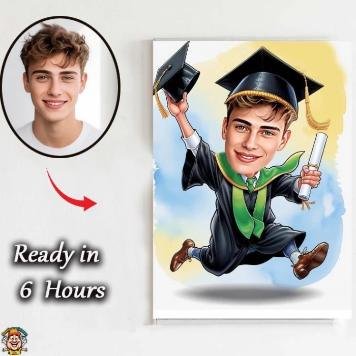 Personalized Male Graduation Caricature Custom Cartoon Portrait with Cap & Diploma cover image 2