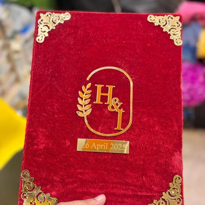 Elegant Nikkah Nama Booklet Marriage Certificate Folder with Velvet Cover