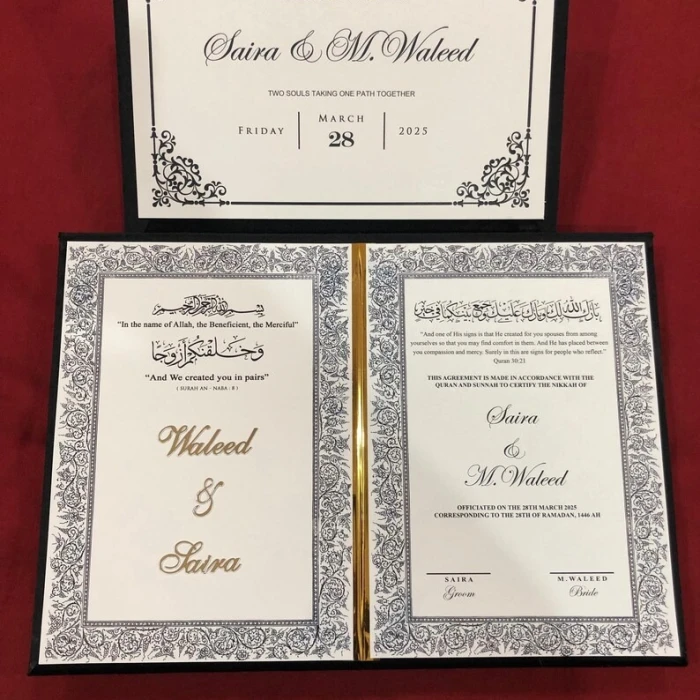 A4 Velvet Nikkah Booklet Folder – Custom Personalised Nikkah Certificate