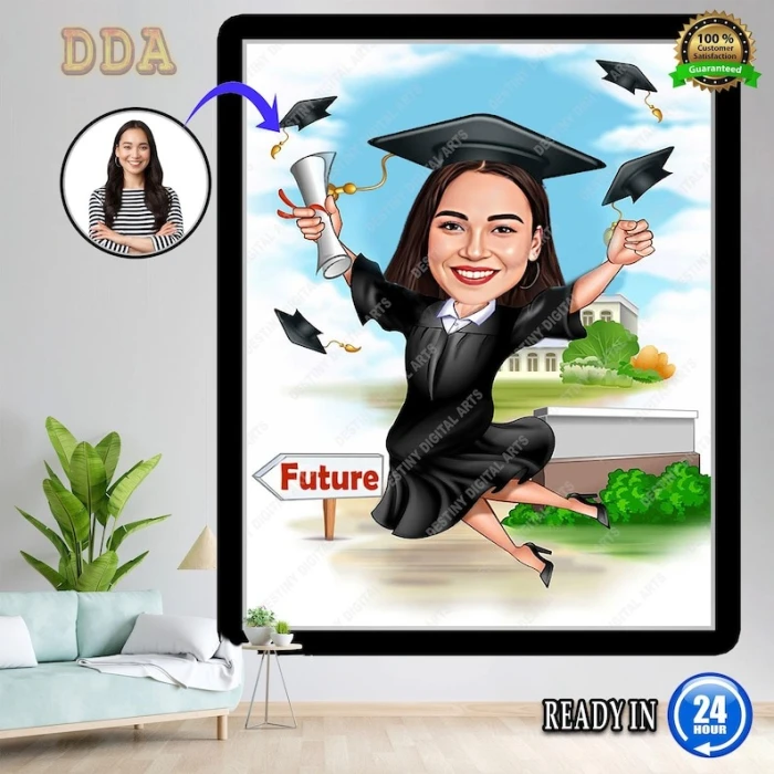 Custom Graduation Cartoon Portrait – Personalized Caricature from Photo