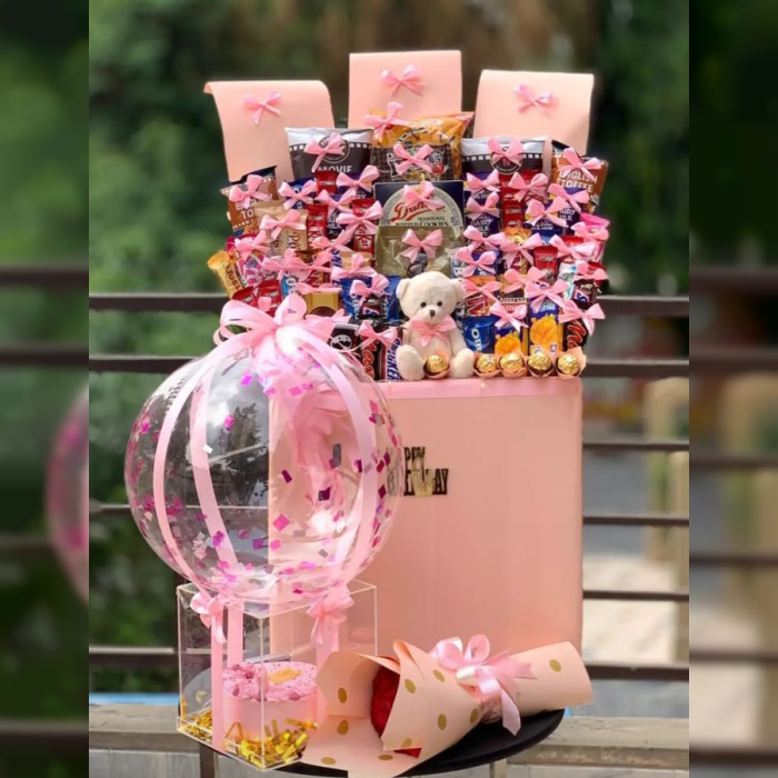 The Viral Gift Box for Her Deluxe Chocolate, Floral & Balloon Celebration Box