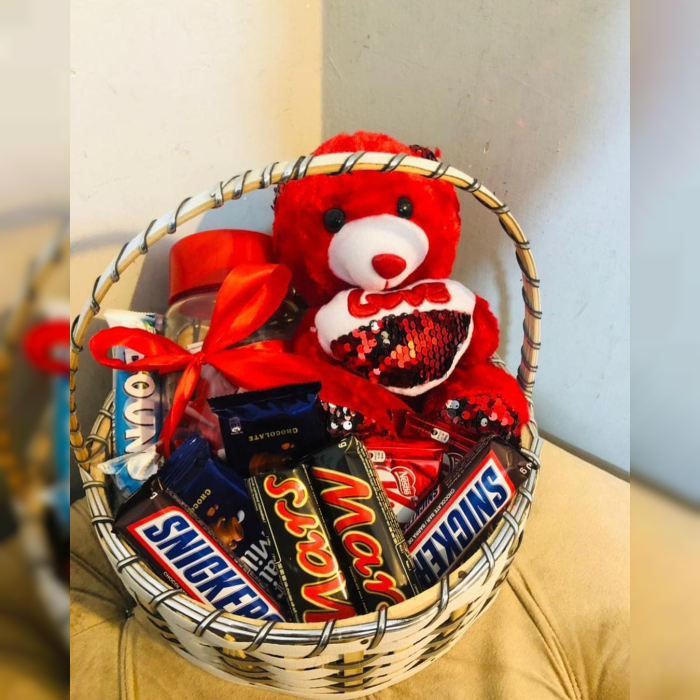 Chocolate & Teddy Basket – Premium Treats with Dry Fruits Jar