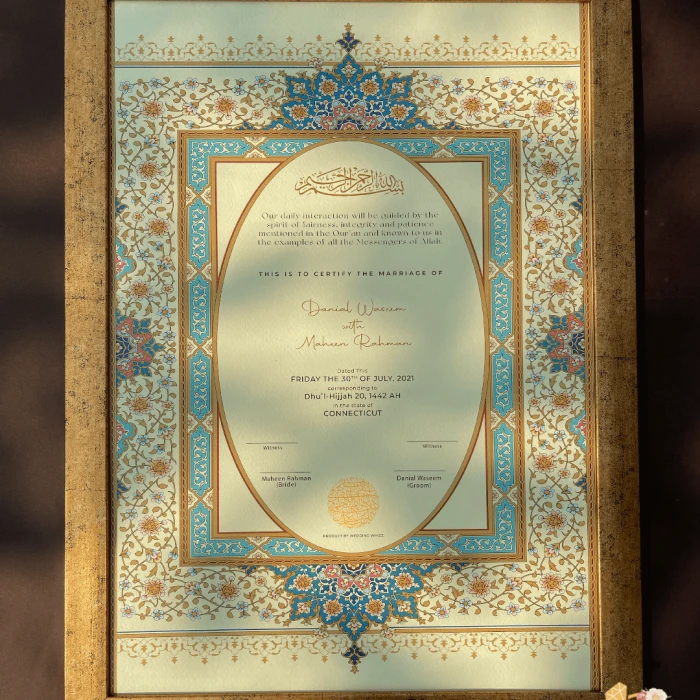 Customizable Nikkah Certificate With Frame