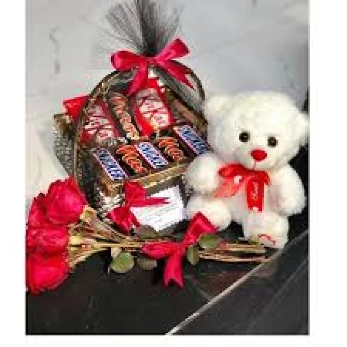 Beautiful Love Deal Roses, Chocolates & Treats Basket