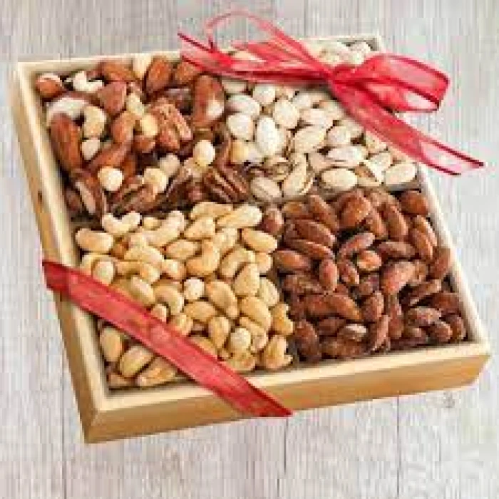 Four-Section Mix Dry Fruits Box Premium Wooden Gift Hamper