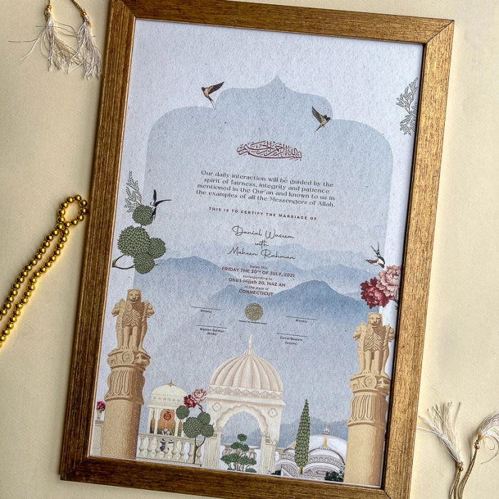 Modern Personalized Nikkah Certificate Custom Islamic Wedding Frame