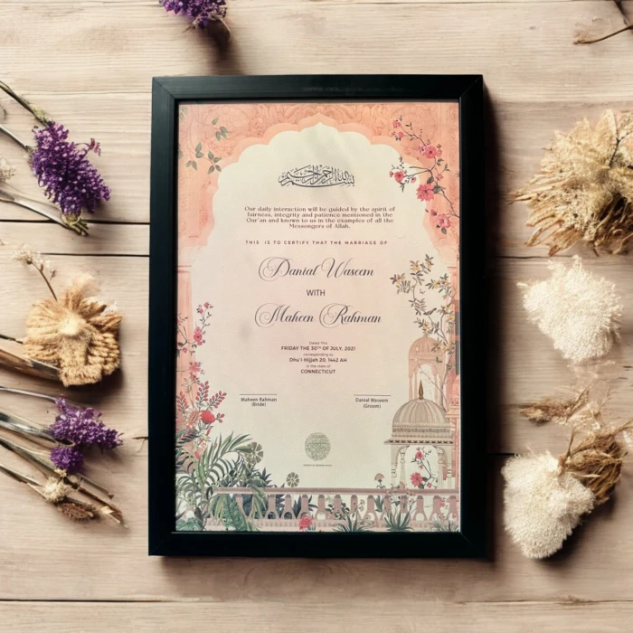 Personalized Nikkah Certificate in Custom Islamic Frame