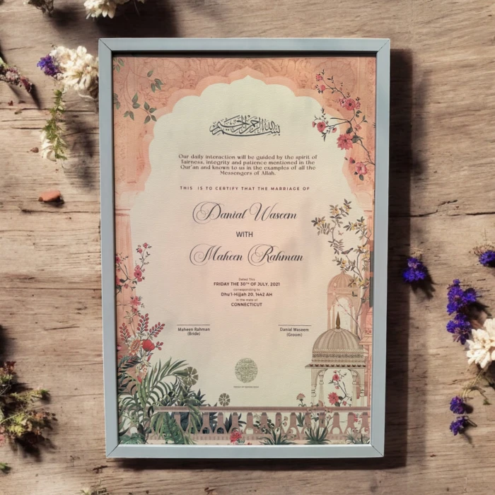 Personalized Nikkah Certificate in Custom Islamic Frame cover image 1