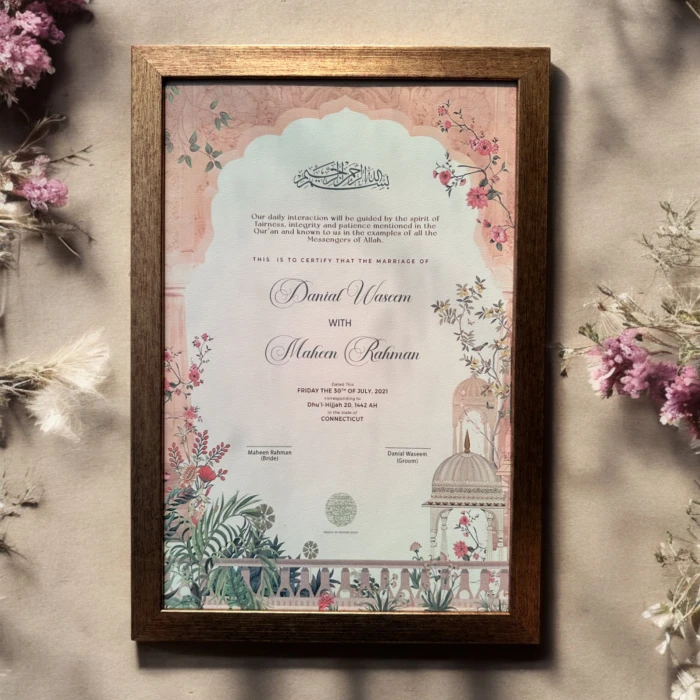 Personalized Nikkah Certificate in Custom Islamic Frame cover image 2