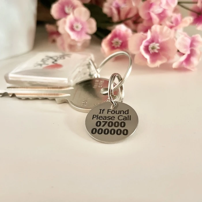 Personalised Key Ring IF FOUND PLEASE CALL with phone number &  name on back side cover image 2