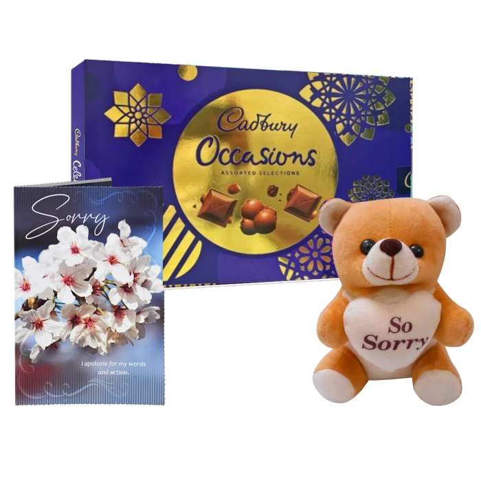 Sorry Gift Hamper – Greeting Card, “I Love You” Teddy Bear & Chocolate Box