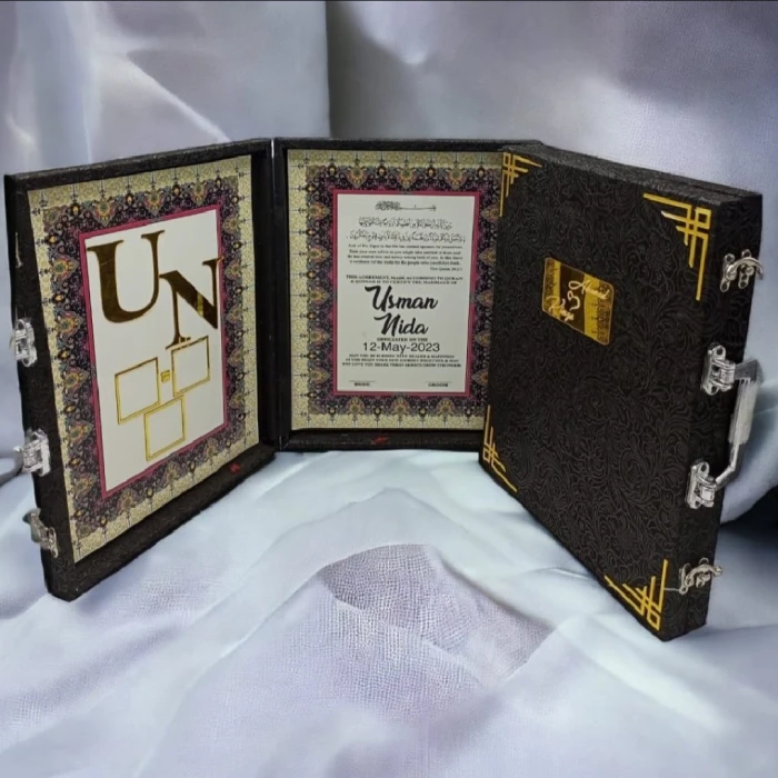 Customized Velvet Nikkah Certificate Folder with Matching Presentation Box
