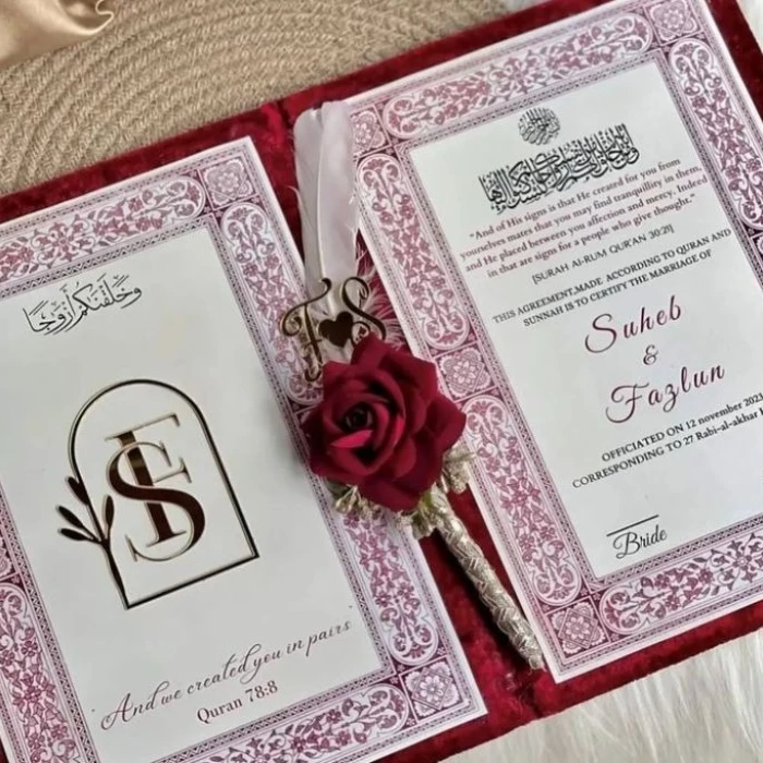 Beautiful Maroon Nikkah Nama Certificate Booklet Customizable Wedding Gift