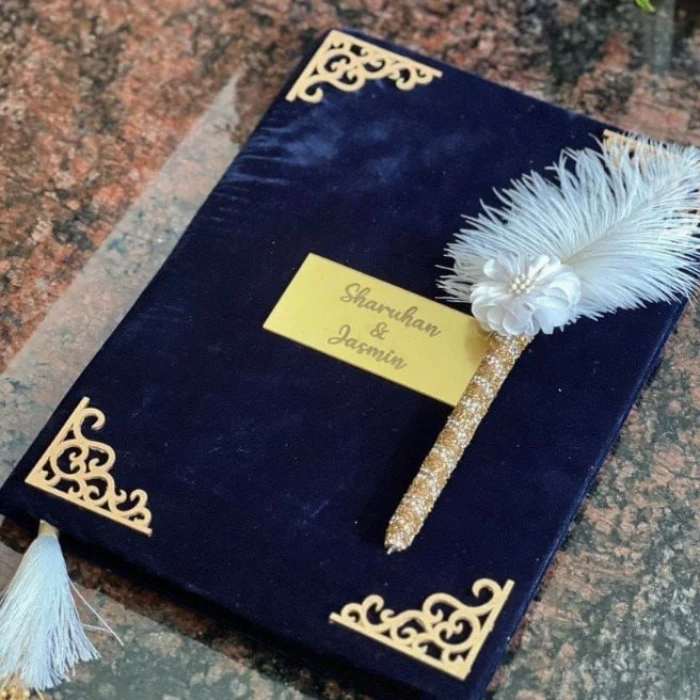 Premium Velvet Nikkah Booklet with Matching Pen Personalized Multiple Colors