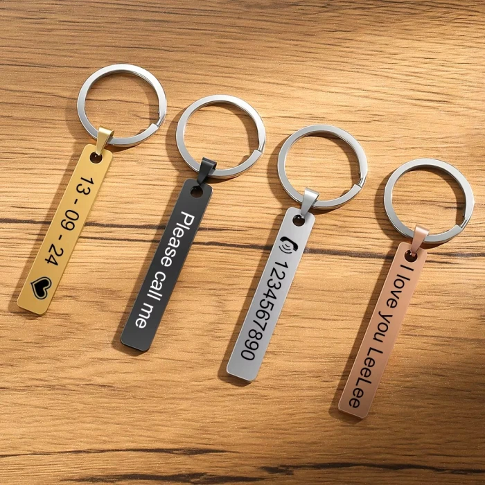 Custom Laser Engraved Stainless Steel Keychain Personalized Name or Number Keyring
