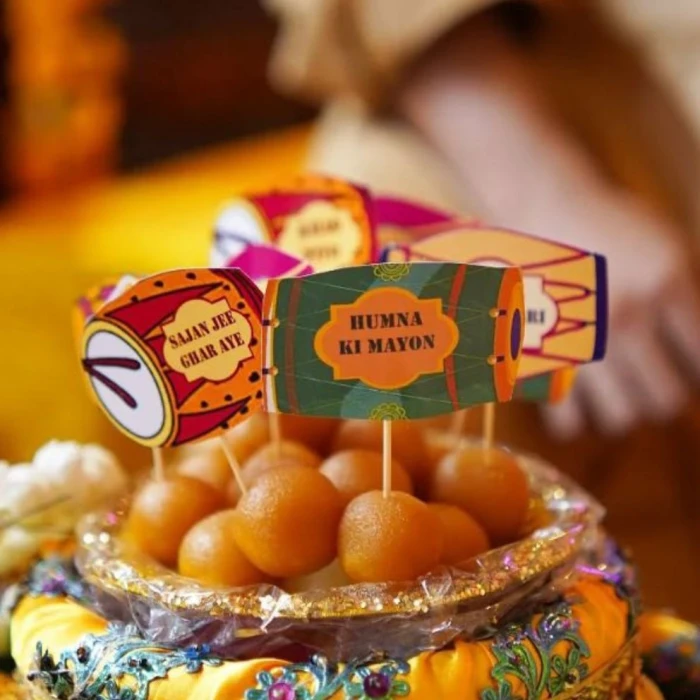 Dholki Mehndi mithai Sweet toppers PACK OF 18 for Dholki mehndi events