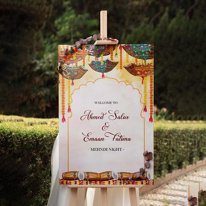 Customized Mehndi Welcome Board Personalize Bride and Groom Name