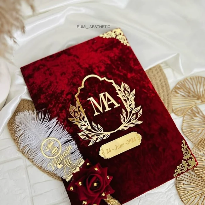 Elegant Premium Nikkah Booklet with Presentation Box Velvet Finish