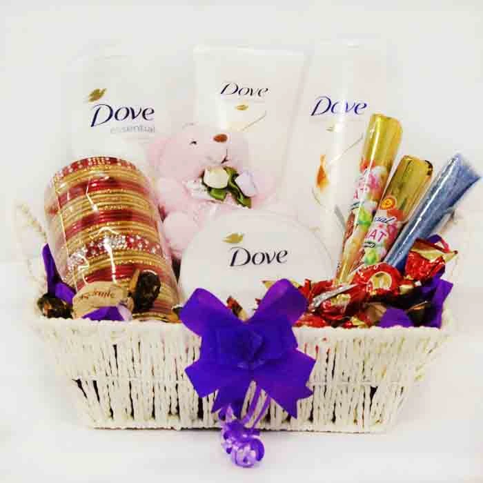 Dove Self-Care Gift Basket with Mehndi, Bangles & Mini Teddy – Eid & Special Occasion Hamper for Her