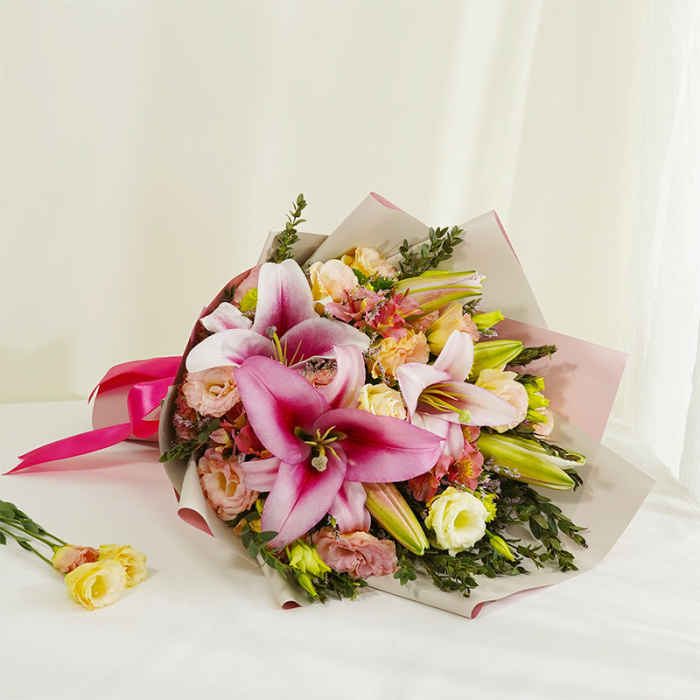 Sweet Desire Bouquet Pink Lilies & Alstroemeria cover image 1