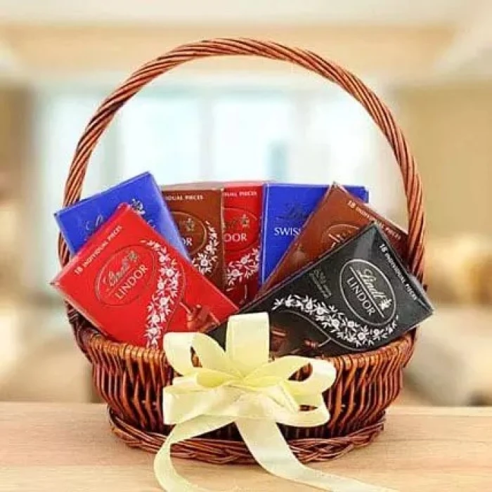 Delicious Delight Basket Lindt Swiss Chocolate Wooden Gift Hamper