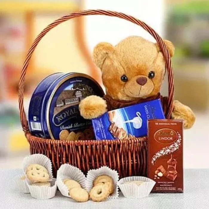 Cuddly Wishes Gift Basket Plush Teddy & Gourmet Treats Hamper