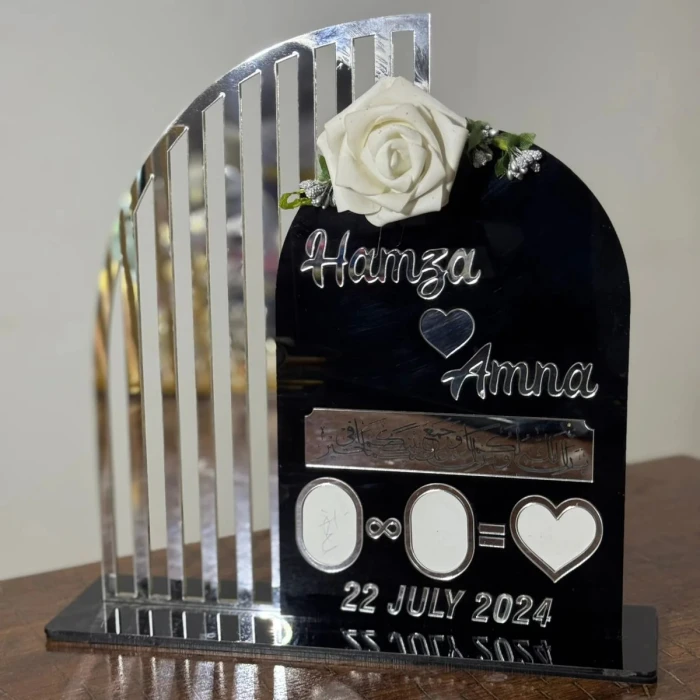 Personalized Round Acrylic Nikkah Thumbprint Board with Stand Islamic Wedding