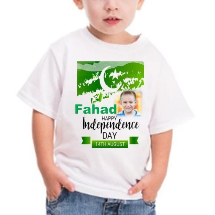 Personalized 14 August T-Shirt for Kids Custom Name & Photo Azadi Tee