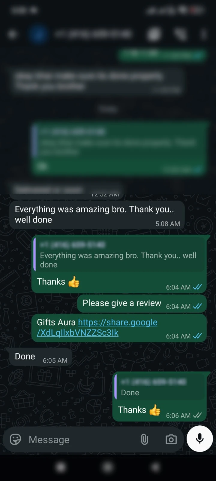 WhatsApp customer review screenshot