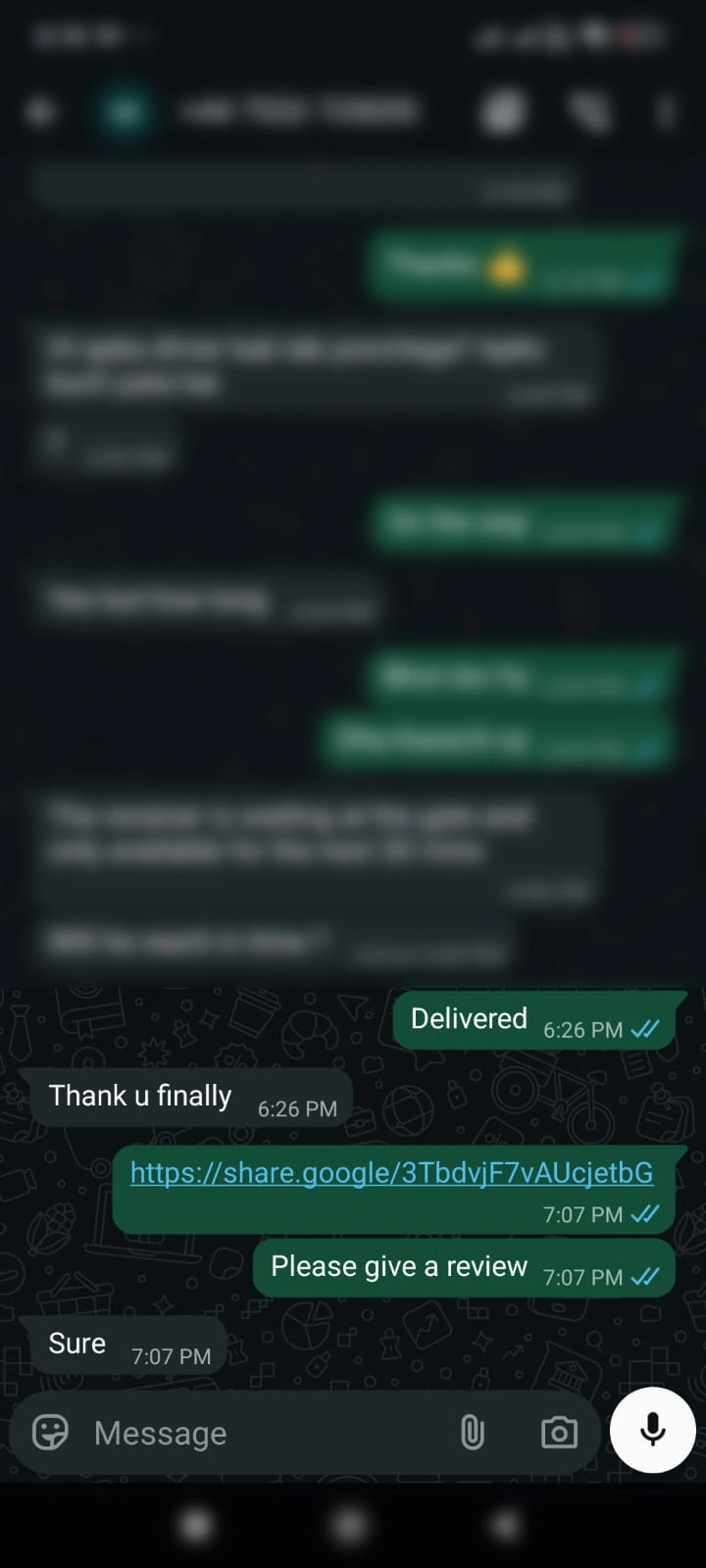 WhatsApp customer review screenshot