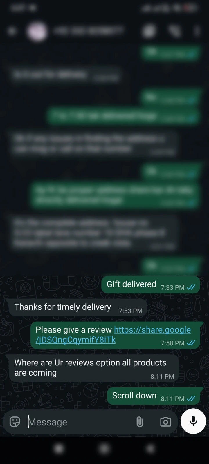 WhatsApp customer review screenshot