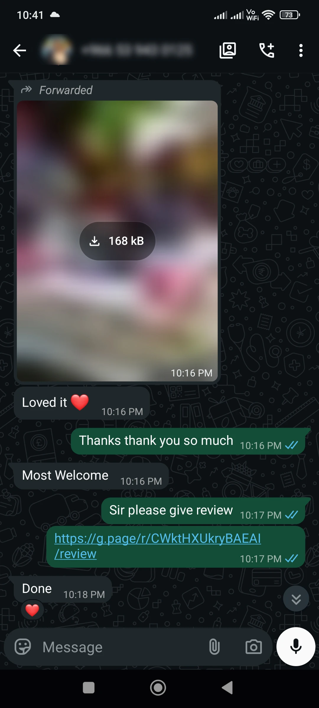 WhatsApp customer review screenshot
