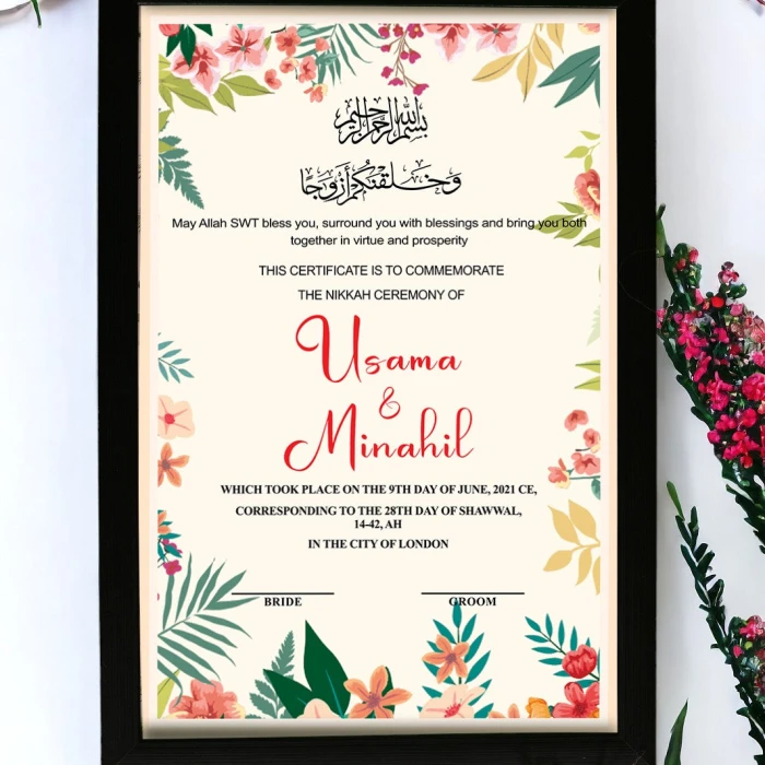 Custom Nikkah Frame Personalized Wedding Certificate Design cover image 1