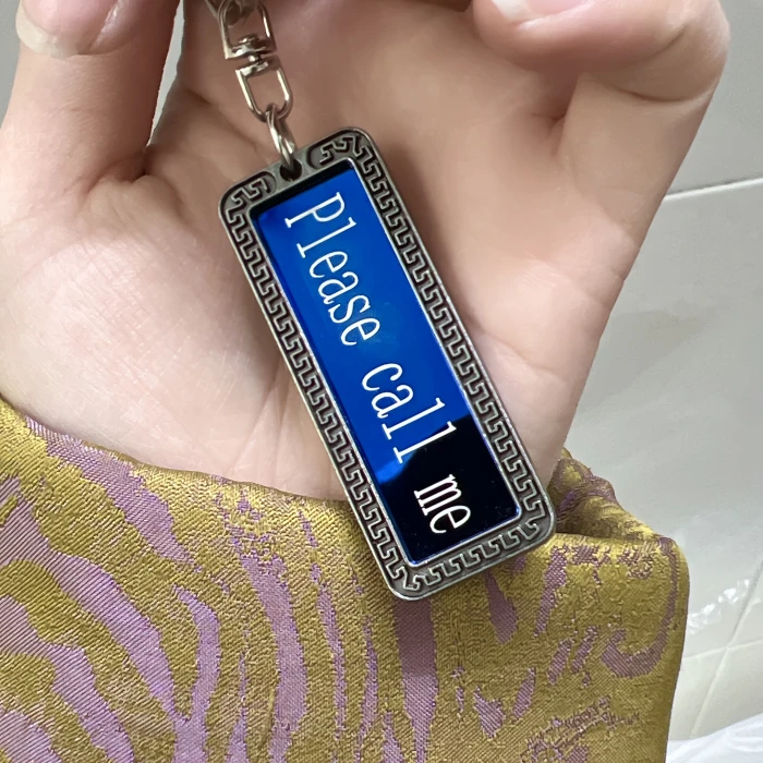 Personalized Elegant Chinese‑Style Stainless Steel Keychain – Custom Name Tag & Phone Number Rectangular Charm cover image 3