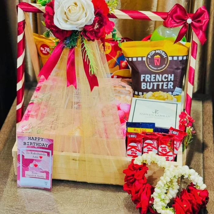 Premium Birthday Cake Basket Festive Wooden Hamper with Cake & Treats cover image 1