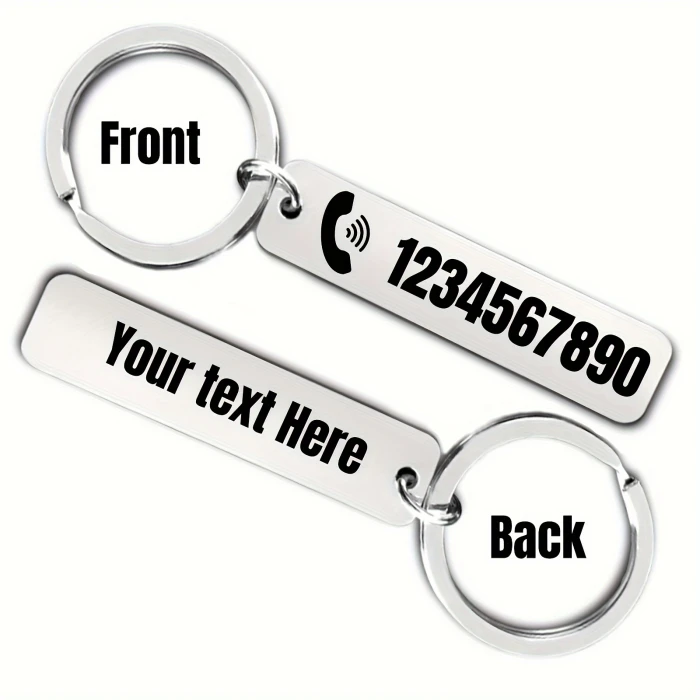 Custom Stainless Steel Keychain Engraved Name & Phone Number