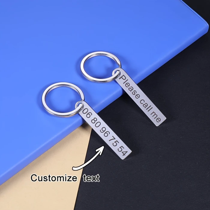 Customizable Stainless Steel Keychain Personalized Name & Phone Tag