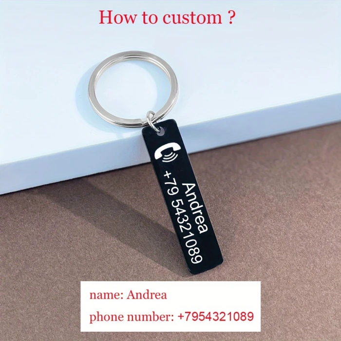 Custom Engraved Stainless Steel Keychain – Personalized Name or Phone Number Tag, Anti‑Lost ID Charm cover image 4