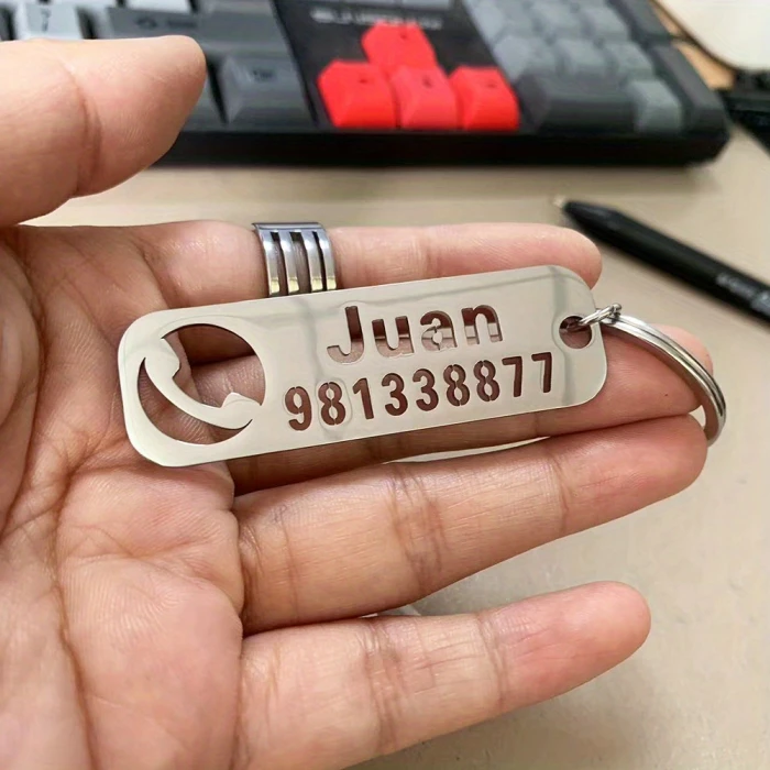 Laser‑Engraved Titanium Alloy Keychain Custom Name & Phone Number Tag cover image 2