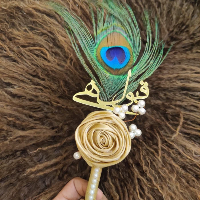 Gold Flower Nikkah Pen with Elegant Peacock Feather cover image 2